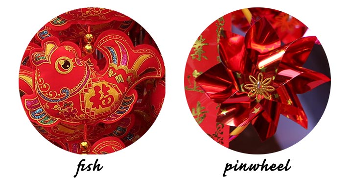 Luck Rich Apply Bless Chinese New year decoration Red gold hanging fan fish NEW 