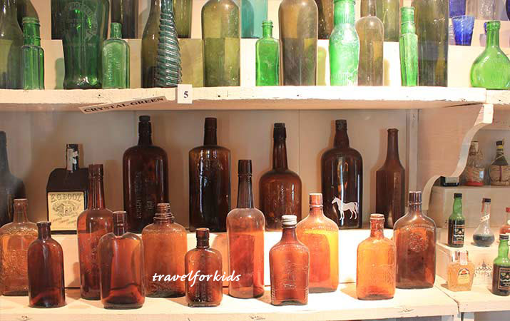 laws railroad museum bishop california old colored bottles